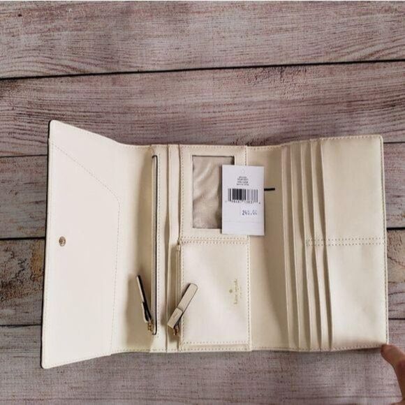 Kate Spade Leather Saffiano Phoenix Mikas Pond Tri-Fold Wallet Color Porcini - Picture 9 of 16